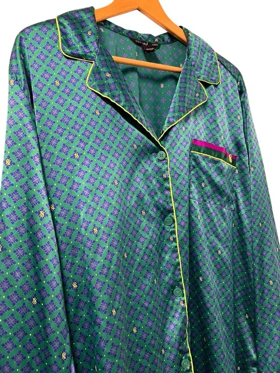 Victoria’s Secret Satin Pajama Set Women’s L Green Boyfriend PJs - Picture 5 of 7